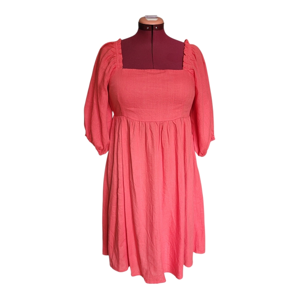 LG NWT Anthropologie Abel The Label Coral Linen Blend Smocked Midi Dress